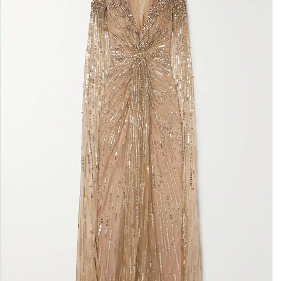 Jenny Packham - Lotus cape-effect embellished sequined tulle gown - Picture 3 of 7